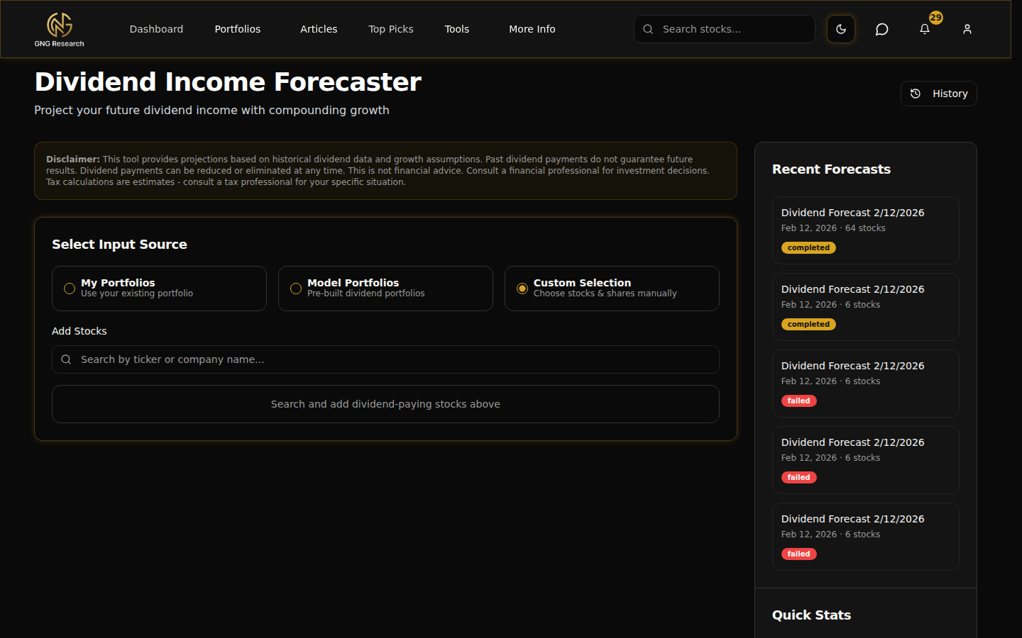 Dividend Forecaster projecting future payments