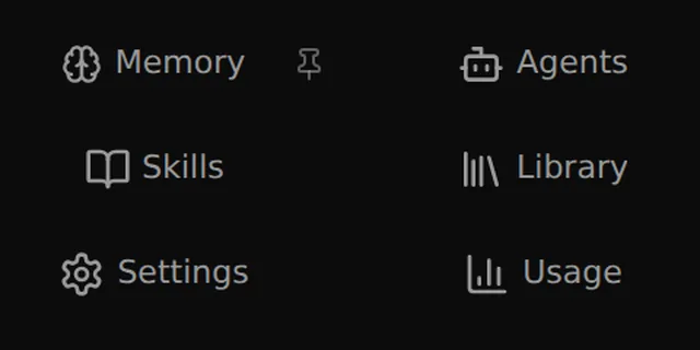 Memory, Agents, Skills, Library, Settings and Usage controls in the GNG Analyst sidebar