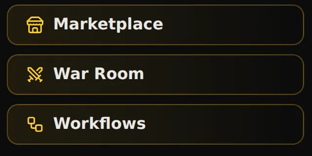 Marketplace, War Room and Workflows buttons in the GNG Analyst sidebar