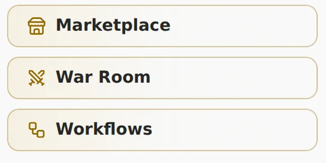 Marketplace, War Room and Workflows buttons in the GNG Analyst sidebar