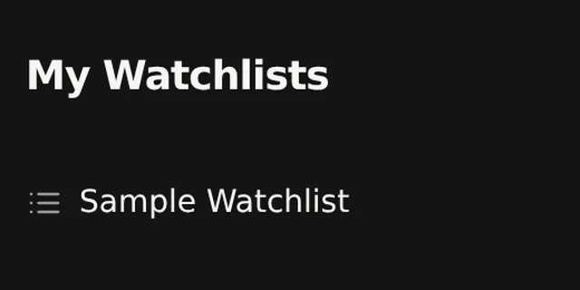 My Watchlists sidebar section showing the Sample Watchlist entry.